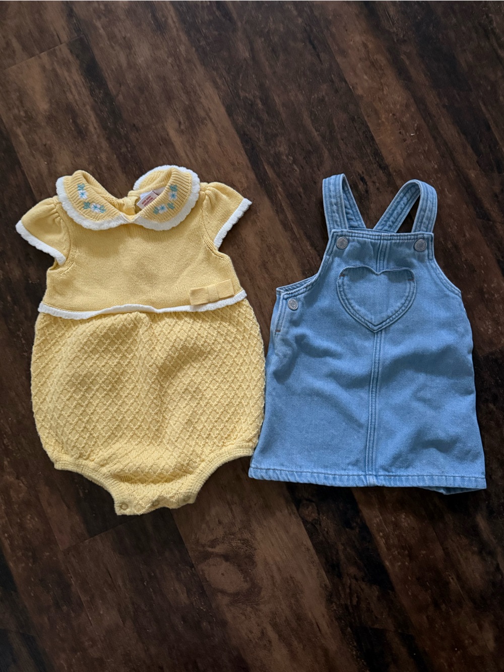 Tommy Bahama Yellow Knit Baby Diaper Cover Set with H&M Blue Overalls